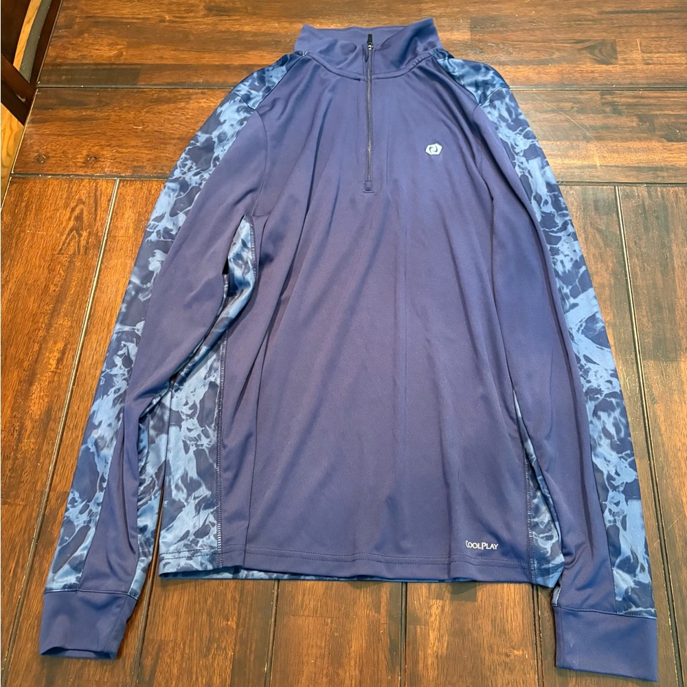SB Tech Coolplay Navy Half-Zip Pullover with Printed Sleeve Panels, Men’s M